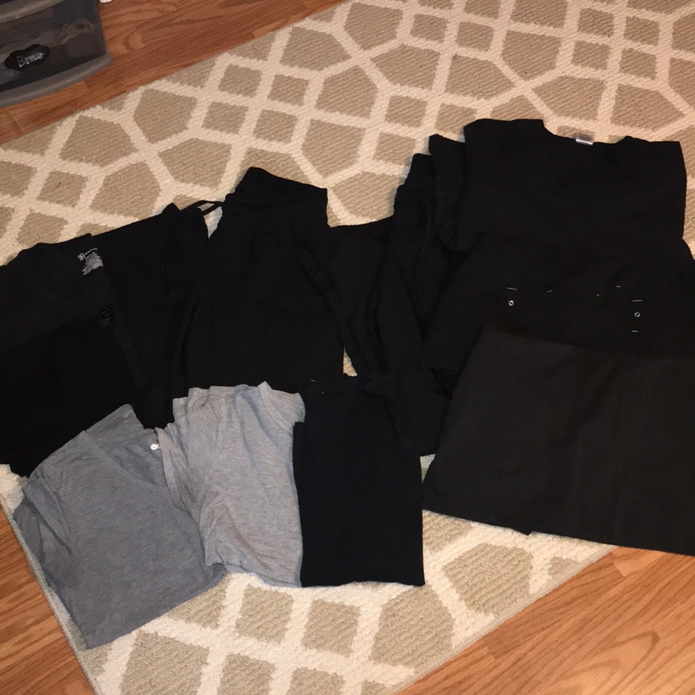 Set of 10 black scrub tops/bottoms size S/M